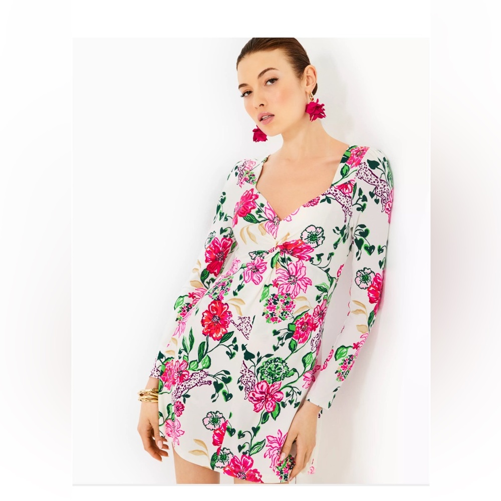 Lilly Pulitzer Anne skirted RomperWhite with Hot Pink & Green Floral Print
